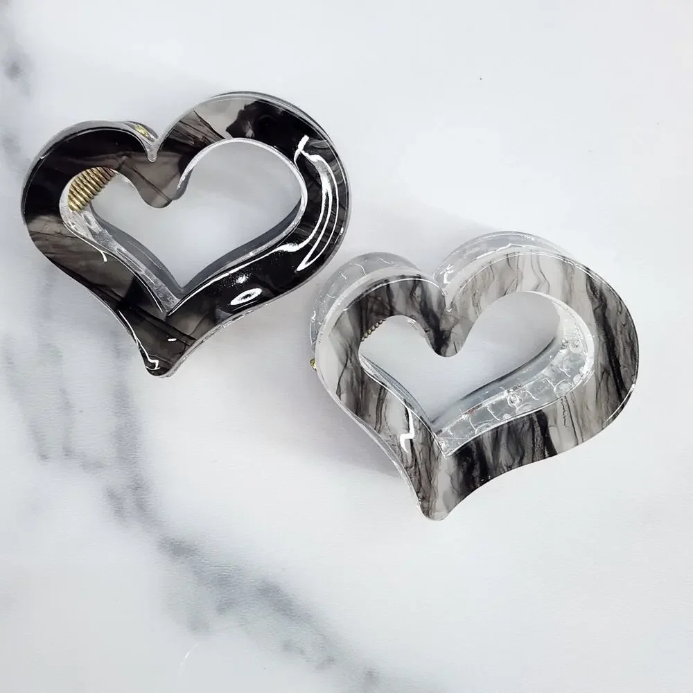 12 Heart Shaped Cutout Claw Clips Hair Accessories Multiple Colors Marble Swirl